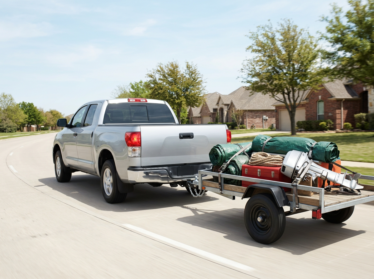 Pickup towing a trailer for a trailer move
